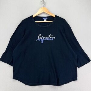 VTG Venezia Jeans T-Shirt 22/24 Hipster Embroidered 1/2 Sleeve Ribbed 90s USA